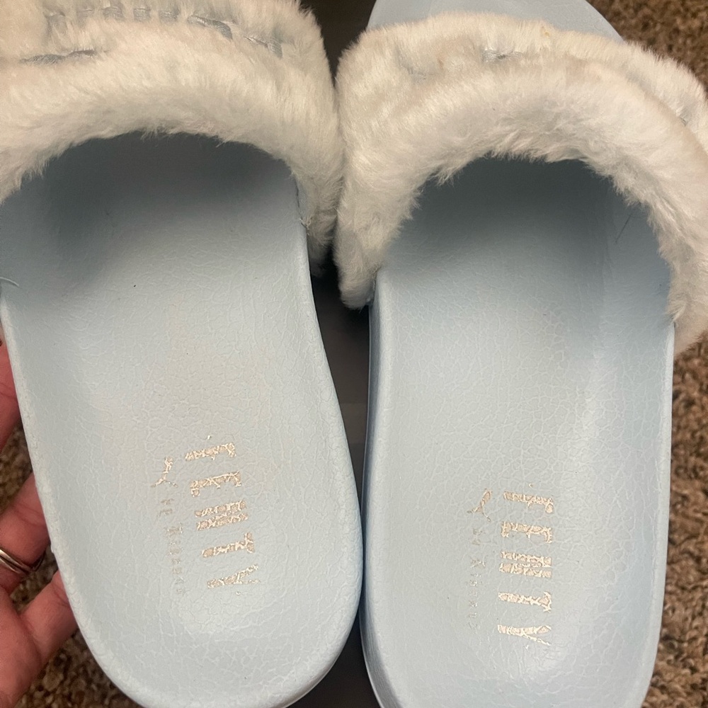 Puma Rihanna Fenty Faux Fur Slides in Cool Blue - Picture 2 of 4